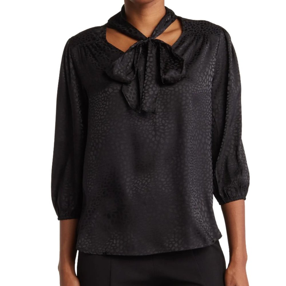NWT Nordstrom Tie-Neck Jacquard Blouse by Chenault